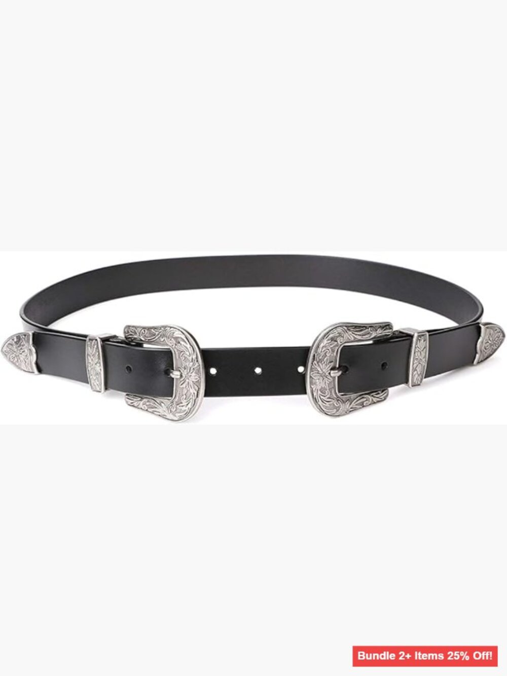 Double Buckle Western Leather Belt Adjustable for Jeans Dresses